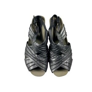 Earthies Capri Sandals Womens 10 Slate Grey Mooshie Calf Leather Strappy Ruched‎